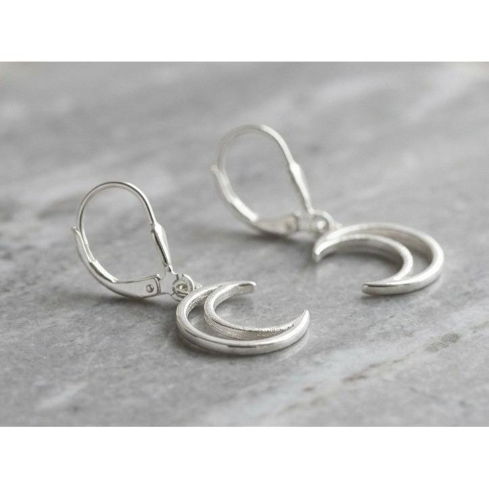 Handmade Earrings Silver Crescent Moon Stainless Steel Leverback Witchy Boho